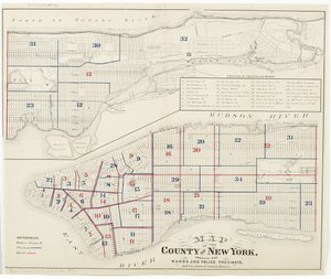 Wards ve Polis Bölgelerini ve İstasyon Evlerinin Konumunu gösteren New York County Haritası, 1870 (kağıt üzerine mürekkep) by American School