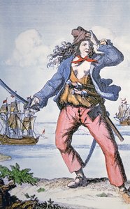 Mary Read, kadın korsan (renkli gravür) by American School