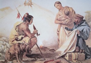 Yerli Amerikalılar kürk ticareti yapıyor (renkli taş) by American School