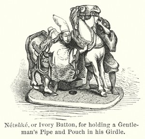 Netsuke veya Fildişi Düğme, Kuşağında Bir Beyefendinin Pipo ve Kesesini tuttuğu için (gravür) by American School