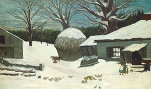 Kışın New England Çiftliği, c.1850 by American School