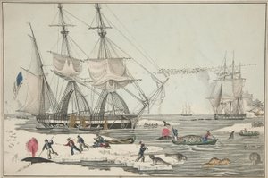 Kuzey Denizi Balina Balıkçılığı, pub. 1860 (renkli taş) by American School
