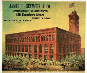 Poster reklamı James H. Seymour & Co. Commission Merchants at New York Produce Exchange, Sacket, Wilhelms ve Betzig tarafından oyulmuş, c.1885