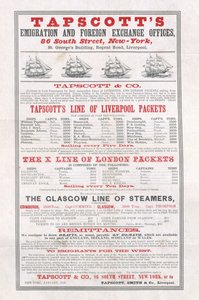 Poster reklam Tapscotts Göç ve Döviz Büroları, New York, Ocak 1859