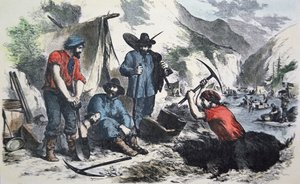 1849 Kaliforniya Altına Hücum sırasında maden arayıcıları (renkli taş) by American School