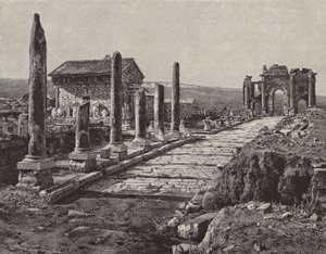 Roma-Berberi şehri Timgad (antik Thamugas), Cezayir (gravür) kalıntıları by American School