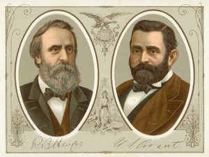 Rutherford B Hayes, Ulysses S Grant (kromolitho) by American School