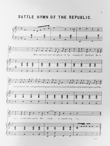 Julia Ward Howe (1819-1910) 1862 tarafından yazılan Cumhuriyetin Savaş İlahisine notalar by American School