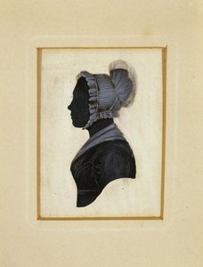 Bir Hanımefendinin Silüeti, c. 1830-1840 (dokuma kağıt üzerinde kahverengi ve beyaz tebeşir tasvirli siyah mürekkep) by American School