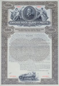 Chicago, Rock Island ve Pacific Railway Company için 1000 dolarlık örnek tahvil sertifikası, 1898 by American School