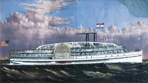 Kürek tekerlekleri ile çalışan Steamboat Massachusetts by American School