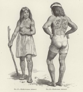 Dövmeli Haida kadın ve erkek by American School