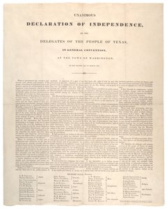 Texas Bağımsızlık Bildirgesi: Baker ve Bordens tarafından basılan oybirliğiyle bağımsızlık ilanı, 2 Mart 1836 by American School
