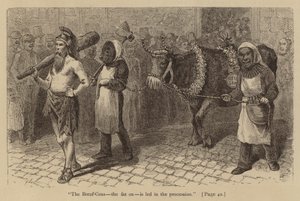 "Boeuf-Gras, şişman öküz, geçit töreninde yönetiliyor" (gravür) by American School