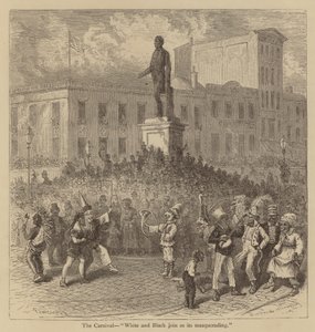 Karnaval, "Beyaz ve Siyah maskeli baloya katılıyor" (gravür) by American School