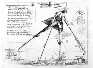 The Colossus, Pul Yasasının Kaldırılmasının karikatürü, c.1765 by American School
