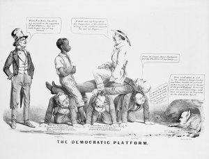 Demokrat partinin kölelik konusundaki duruşunu yorumlayan "Demokratik Platform" siyasi karikatürü, c.1856 by American School