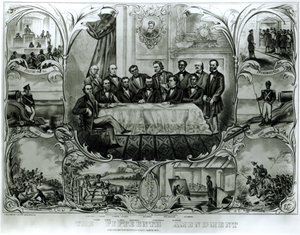 Başkan Ulysses S. Grant (1822-85) tarafından imzalanan On Beşinci Değişiklik, Mart 1870 (litho) (b&w fotoğraf) by American School