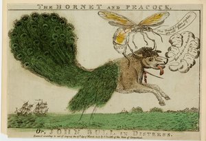 Hornet ve Peacock veya sıkıntı içindeki John Bull, 1813 (gravürle oyma) by American School