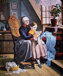 Currier & Ives tarafından yayınlanan Örgü Dersi by American School
