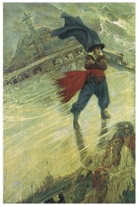 Hayalet Gemi Efsanesi veya Uçan Hollandalı: kaderi denemek isteyen Hollandalı bir komutan, rotasını geçen gemilere sonsuza dek talihsizlik getirerek gemisinde dolaşmaya mahkum olurdu. Illustation by Howard Pyle (1853-1911) Colliers