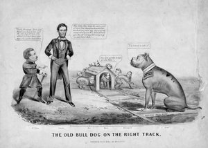 Currier & Ives, New York, 1864 tarafından yayınlanan doğru yolda yaşlı boğa köpeği