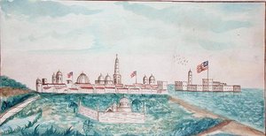 Vera Cruz, Kale ve Mezarlık (kağıt üzerine sulu boya) by American School