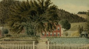 Çitli Kırmızı Evden Görünüm, 1854 (kağıt üzerine guajlı wc) by American School