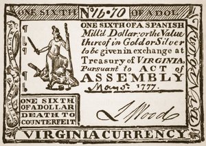 İspanyol dolarının altıda birine eşit Virginia Para Birimi, 1777 by American School