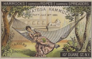 Çinli fan (chromolitho) ile hamakta yatan kadın by American School