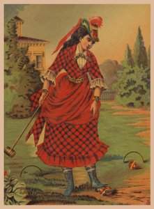 Kroket oynayan kadın (chromolitho) by American School