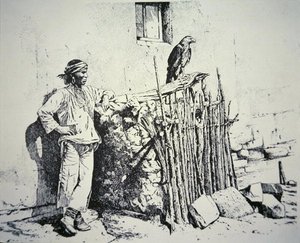Bir kartal kafesi ile Zuni kabilesi by American School