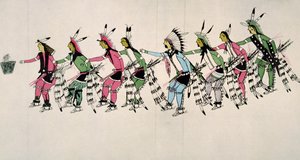 Savaşçı He Dog onuruna halk dansı (kağıt üzerine mürekkep) by Amos Bad Heart Buffalo