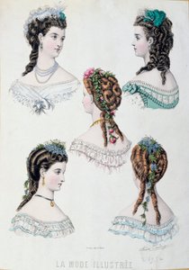 Kadınların beş saç modeli Anais Coutwelve tarafından “La mode illustree”den alınan plaka by Anais Toudouze