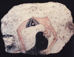 Dans eden kız ile Ostracon, yaklaşık MÖ 1200