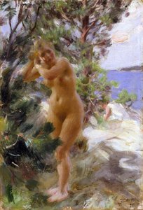 Apres le bain - Banyodan Sonra - Zorn, Anders Leonard (1860-1920) - 1895 - Tuval üzerine yağlı boya - 53,5x36,5 - Nationalmuseum Stockholm by Anders Leonard Zorn