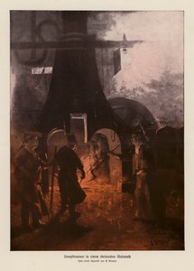 Bir Alman haddehanesinde buharlı çekiç (renkli lito) by Anders Montan