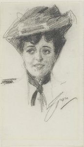 Şapkalı Genç Bir Kadının Başı by Anders Leonard Zorn