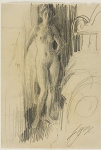 Bir yatağın yanında duran çıplak figür by Anders Leonard Zorn