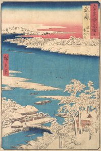 Bir Kar Yağışından Sonra Sabah, Sumida Nehri, Musashi Eyaleti, diziden Görünümler o..., ca. 1853. by Ando Hiroshige