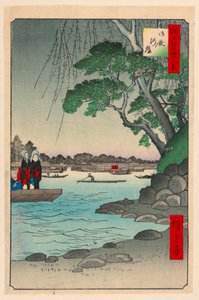 Omnaya Riverbank (Omnya-Gashi) Diziden Yüz Ünlü Edo manzarası by Ando Hiroshige
