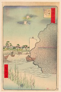 Tone Nehri Boyunca Dağınık Çamlar (Tone-gawa, Barabara-matsu) Seriden Yüz Ünlü Edo manzarası by Ando Hiroshige