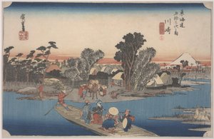 Rokugo Nehri üzerinde bir Feribot by Ando or Utagawa Hiroshige