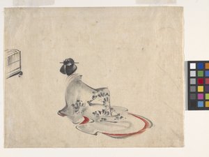 Eğilen Kadın (kağıt üzerine mürekkep ve renkli) by Ando or Utagawa Hiroshige