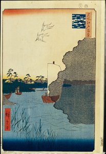 Cent vues celebres d'Edo : Tone Nehri üzerinde Dağınık Çamlar (Edo'nun Yüz Ünlü Manzarası) - Hiroshige, Utagawa (1797-1858) - 1856-1858 - Renkli gravür - Devlet İnziva Yeri, St. Petersburg by Ando or Utagawa Hiroshige