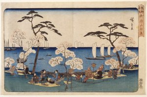 Uyeno'da Kiraz Çiçekleri by Ando or Utagawa Hiroshige