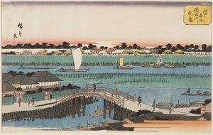 Sumida Nehri boyunca Çiçek Açan Kiraz Çiçekleri (Sumidagawa hanazakari) (renkli tahta baskı) by Ando or Utagawa Hiroshige