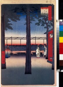 Japon tahta baskı: Kanda Myojin tapınağında şafak vakti (Tokyo, Japonya). Edo