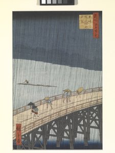 Büyük Köprü ve Atake'de Akşam Duşu (renkli tahta baskı) by Ando or Utagawa Hiroshige