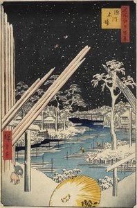 Fukagawa Lumberyards, 1856 by Ando or Utagawa Hiroshige